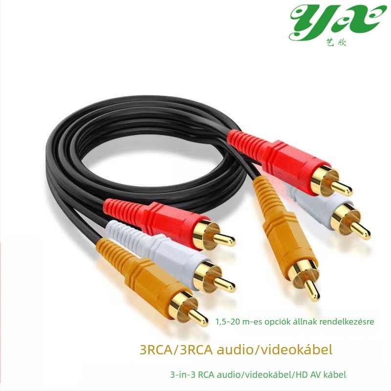 3 RCA-3 RCA AV-kábel hanghoz és videóhoz, DVD-lejátszóhoz, set-top boxhoz és régi tévéhez