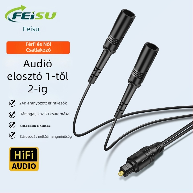 1–2 SPDIF Toslink optikai kábel, aranyozott érintkezők, PMMA mag, ROHS tanúsítvány, modell FS-T-066