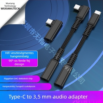 90°-os Type-C 3,5 mm audio adapter, független DAC-szal, digitális hang, Hi‑Fi