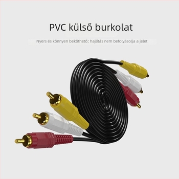 AV kábel, 3RCA-tól 3RCA-ig, aranyozott, rézzel bevont acél vezető, számítógépes hangszórókhoz