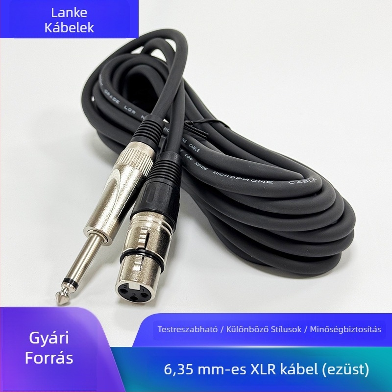 6,35 mm-től XLR-ig kiegyensúlyozott audió kábel, ezüstfehér, férfi–női vég, mikrofonkábel