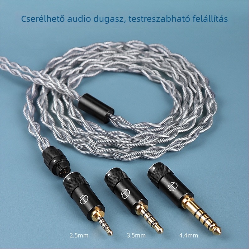 TRN Sea Serpent fejhallgató audió kábel, négyszálas ezüstözött rézvezető, 5‑pin csatlakozóval, cserélhető audio plug