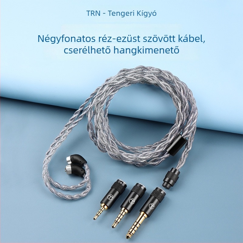 TRN Sea Serpent fejhallgató audió kábel, négyszálas ezüstözött rézvezető, 5‑pin csatlakozóval, cserélhető audio plug