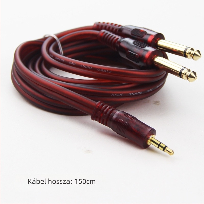 Jelkábel 3,5 mm a 6,5 mm, 1→2 osztó, aranyozott vezető, oxigénmentes réz mag, OFC, mobiltelefon-mixer csatlakoztatásához