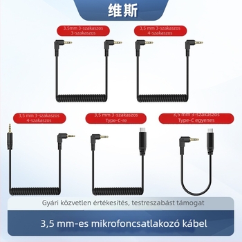 3,5 mm-es audio kábel mikrofonhoz – telefonhoz csatlakoztatott hangkártya, élő közvetítés, USB-C OTG adapter, rugós kábel
