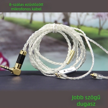 Fejhallgató-kábel, 8 szálas ezüstözött rézvezeték, mikrofonnal, leválasztható csatlakozó