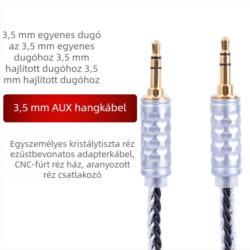 Bartok Dl01 AUX autóhanglekáb, 3,5 mm, férfi–férfi, ezüstbevonatú rézmag, oxigénmentes réz vezető, ROHS tanúsított