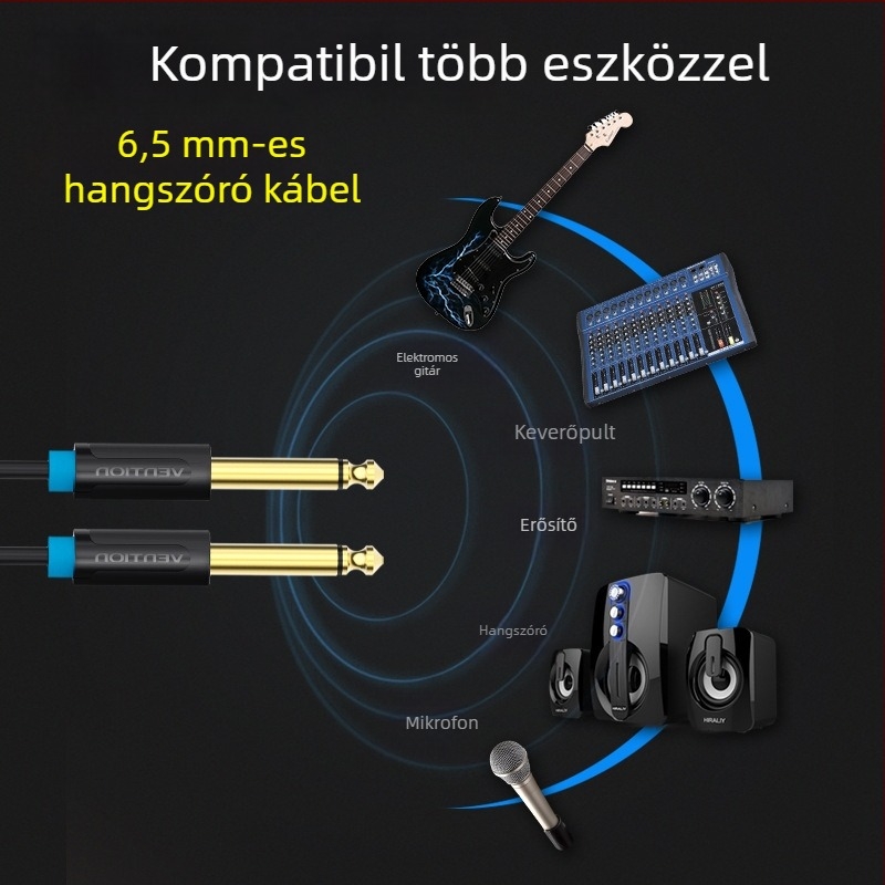 Hangkábel, aranyozott, férfi‑férfi, kétmagos, oxigénmentes réz