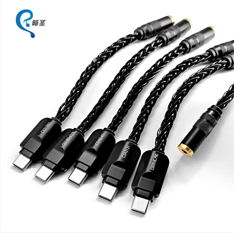 Hi‑Fi USB‑C‑től 3,5 mm-es audio kábel ALC5686 dekóddal, ezüstözött réz mag, oxigénmentes réz vezető, 38 g