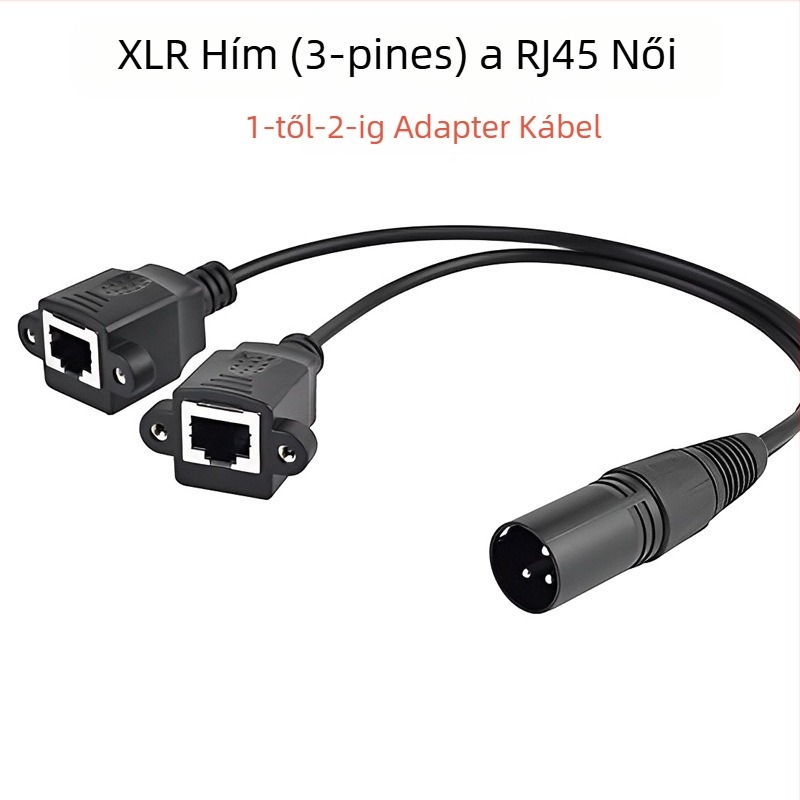 XLR férfi to két RJ45 női adapterkábel, 3‑vezetékes, nikkelezett rézvezetők