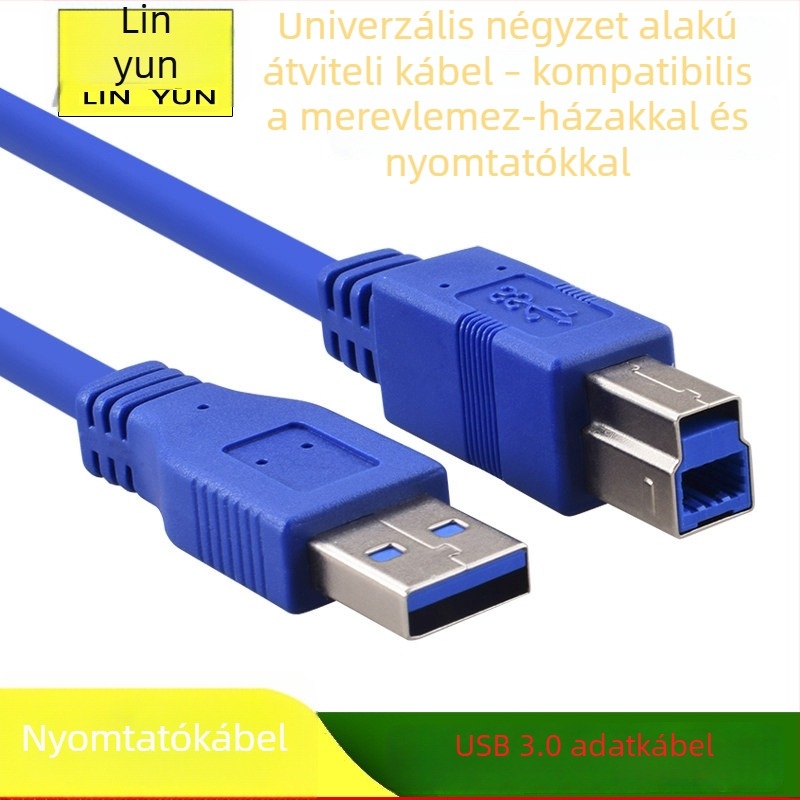 Teljesen réz USB 3.0 nyomtatókábel, USB-A férfi– USB-B férfi, négyszögletes portú nyomtatóhoz, adatátviteli kábel