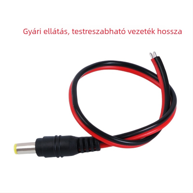 Tiszta rézmagos DC tápkábel megfigyelő kamerához, piros és fekete csatlakozók, férfi és női végek, 12V–24V
