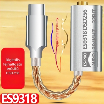 ES9318 DAC hangvonal adapter Android USB-C-ről 3,5 mm-re, modell es9318, ezüstözött felület, vezetők Sterling Silver Blend