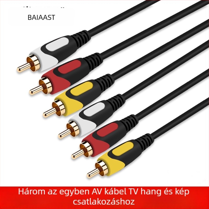 JQB-333 Audiókábel, 3RCA–3RCA, réz közeg, aranyozott csatlakozók