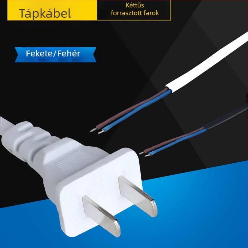 Tápellátó kábel két sík dugóval, 2-vezetékes, hossz 1,2 m, nyers végek, tinbevonatos csúcsokkal, PVC szigetelés, 2×0,3 mm²