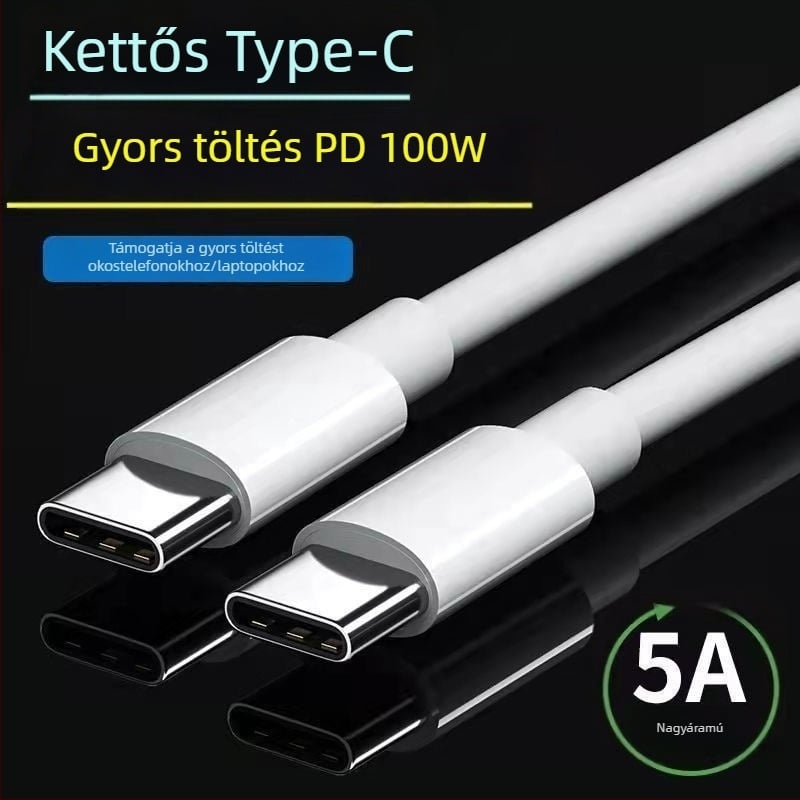 Type-C gyorstöltő adatkábel, 100W, egycsatlakozós fej, TPES