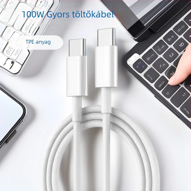 Type-C gyorstöltő adatkábel, 100W, egycsatlakozós fej, TPES