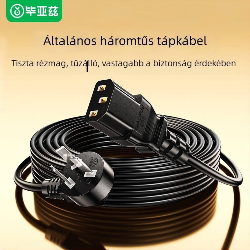 3-lyukas csatlakozóval és 90°-os szögű tápkábel, 2500W/10A, számítógép, monitor, nyomtató, rizsfőző és mahjong gép számára