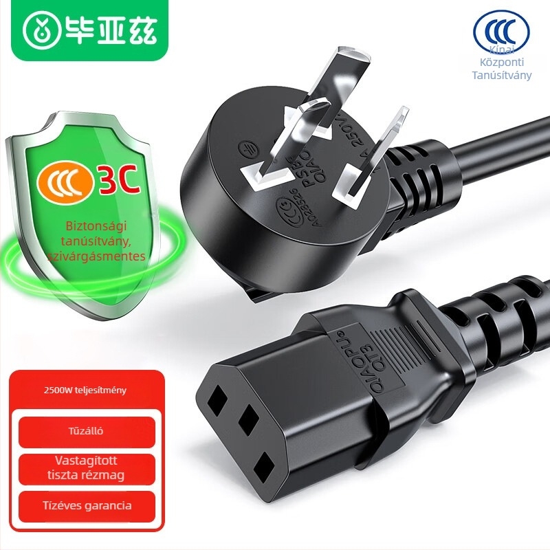 3-lyukas csatlakozóval és 90°-os szögű tápkábel, 2500W/10A, számítógép, monitor, nyomtató, rizsfőző és mahjong gép számára