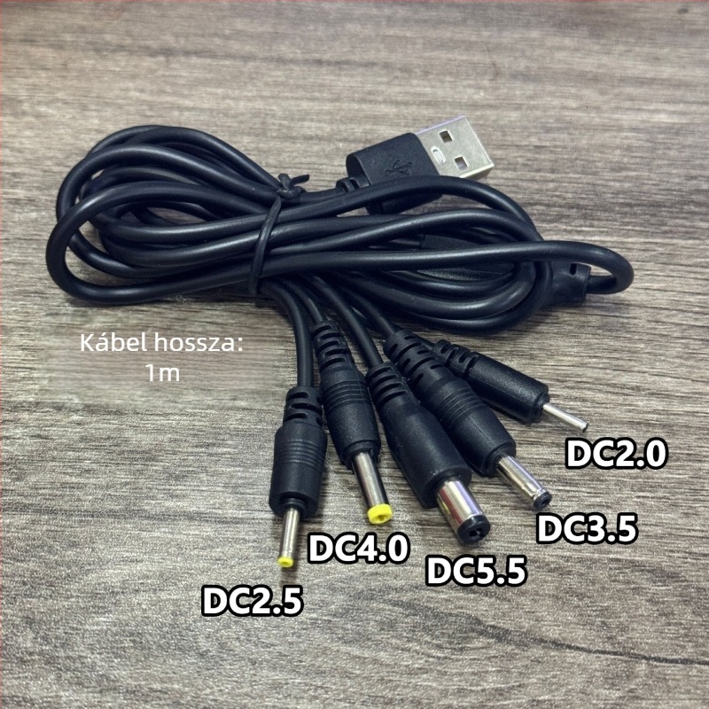DC 1–5 töltőkábel kör alakú dugókkal 2.0/2.5/3.5/4.0 és 5,5 mm univerzális tápcsatlakozóval asztali lámpákhoz, ventilátorokhoz és fejlámpákhoz