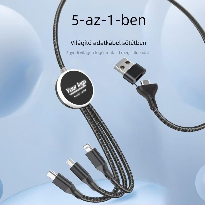 3-in-1 adat- és töltőkábel Micro USB és Type-C, 60W, TPE, világító logó