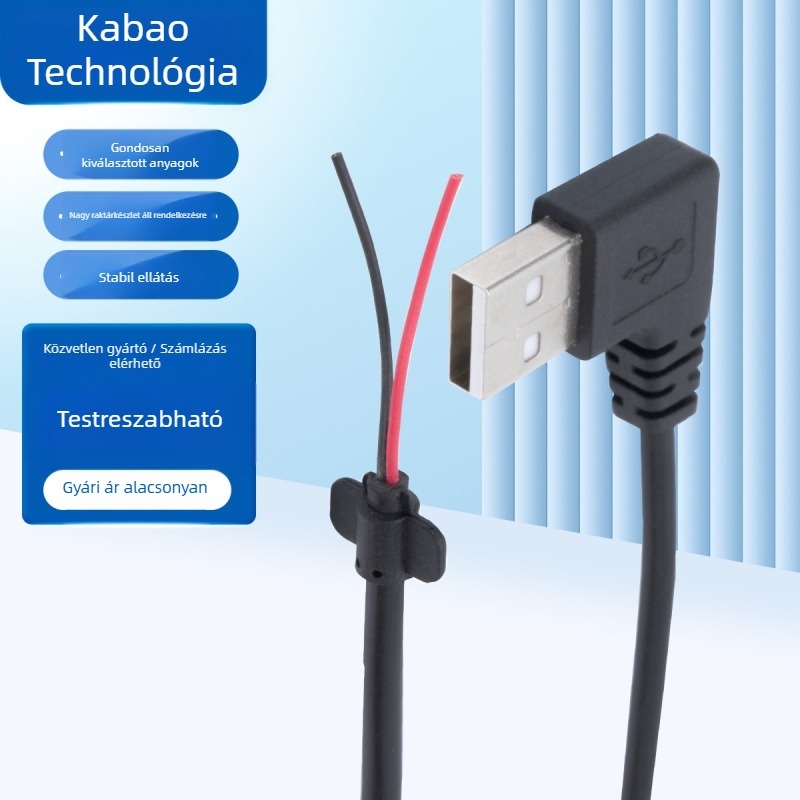 USB tápegységkábel, jobb szögben csatlakozó, 2 vezetékes, 30 cm hosszú, ventilátorhoz és asztali lámpához, OEM gyártás