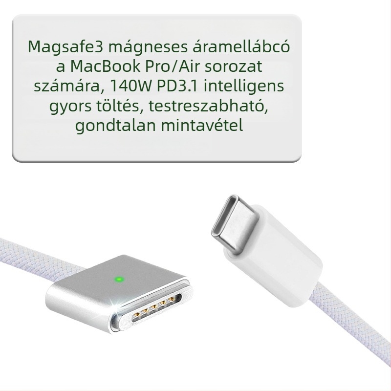 Jingteda Type-C to MagSafe3 mágneses töltőkábel, 140W, Apple laptopokhoz