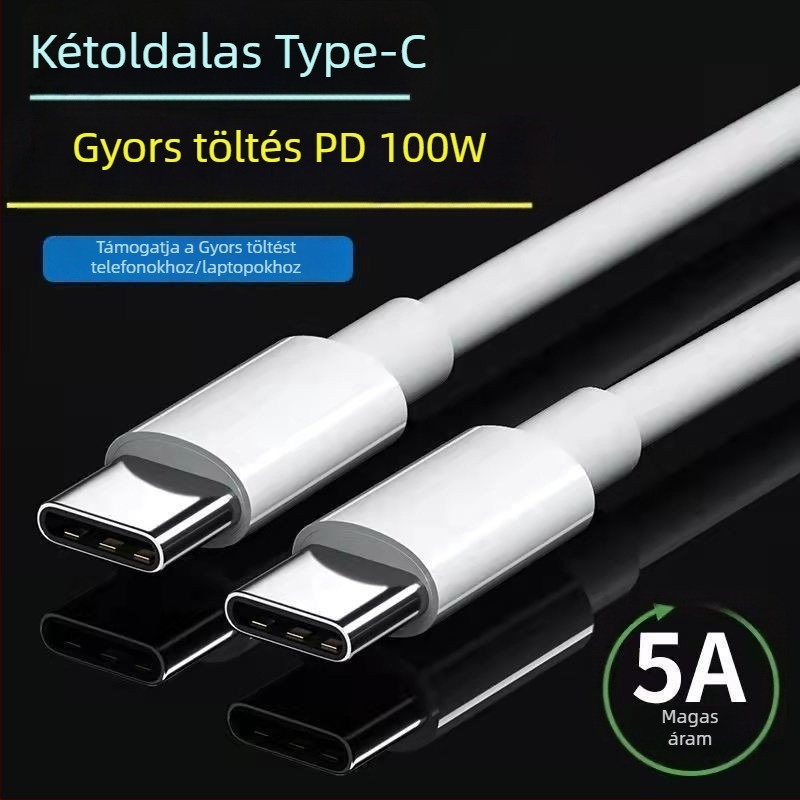 Type-C adatkábel, 100W gyors töltés, egyfejű csatlakozó, biztonságos töltés, TPE