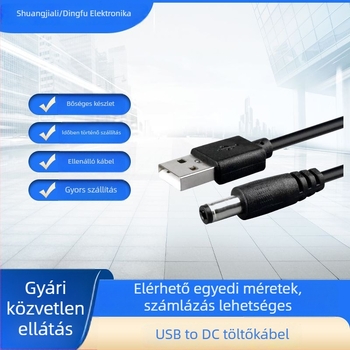 USB-tól DC-ig tápcsatlakozó kábel, rézmaggal, DC csatlakozó kerek lyukas, hossza 0,2–1 m, Bluetooth hangszóróhoz