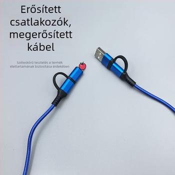 Alumíniumötvözetből készült 4-in-1 vezetékes adatkábel, kötött, gyors töltéssel Type-C USB, kompatibilis Apple és Android készülékekkel