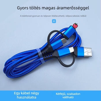 Alumíniumötvözetből készült 4-in-1 vezetékes adatkábel, kötött, gyors töltéssel Type-C USB, kompatibilis Apple és Android készülékekkel