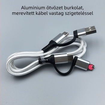 Alumíniumötvözetből készült 4-in-1 vezetékes adatkábel, kötött, gyors töltéssel Type-C USB, kompatibilis Apple és Android készülékekkel