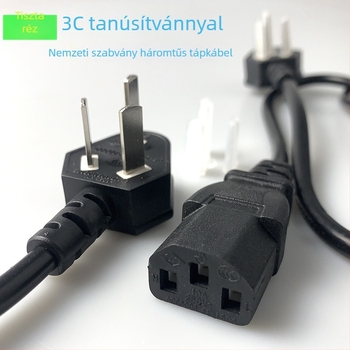 Három érintkezős tápcsatlakozó-kábel, tiszta réz, 3C tanúsítvány, 1,1 m hosszú, számítógéphez, monitorhoz, mikrohullámú sütőhöz és rizsfőzőhöz