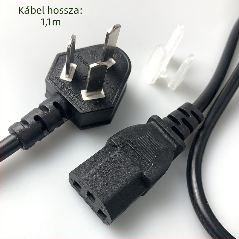 Három érintkezős tápcsatlakozó-kábel, tiszta réz, 3C tanúsítvány, 1,1 m hosszú, számítógéphez, monitorhoz, mikrohullámú sütőhöz és rizsfőzőhöz