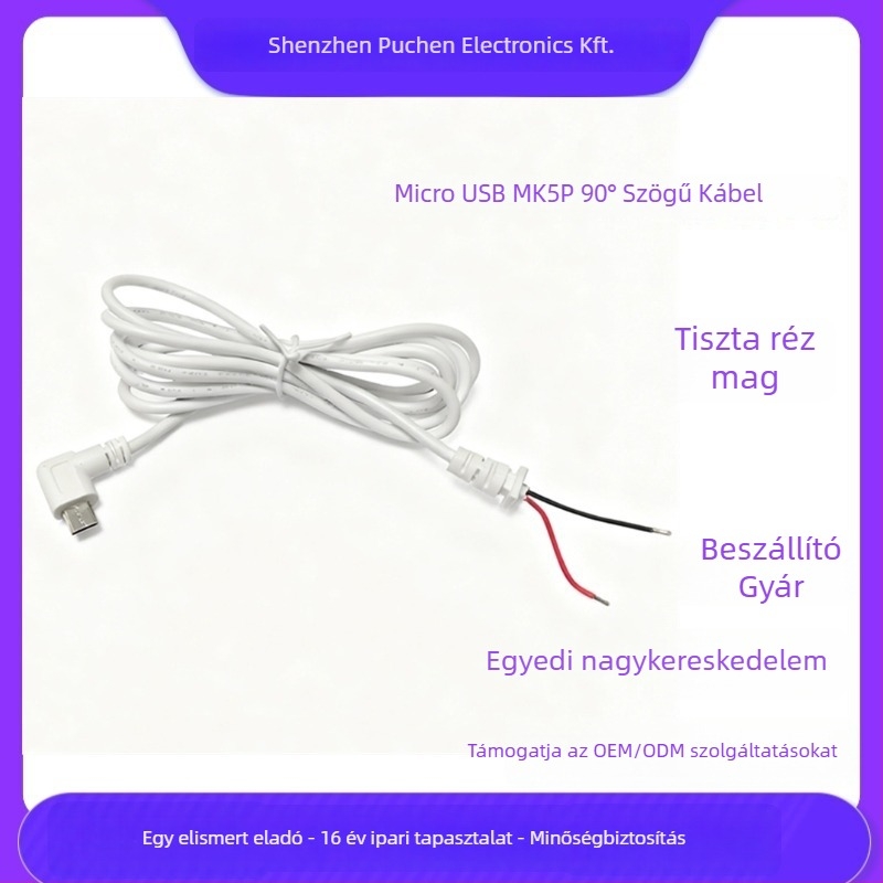 Micro USB 90° hajlított kábel Mk5P/M, tiszta réz maggal, jobb oldali szögű tápkábel