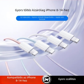 Macaron adatkábel Lightning/Type-C, PD20W gyors töltés, hossz 1–2 m, anyag: TPE