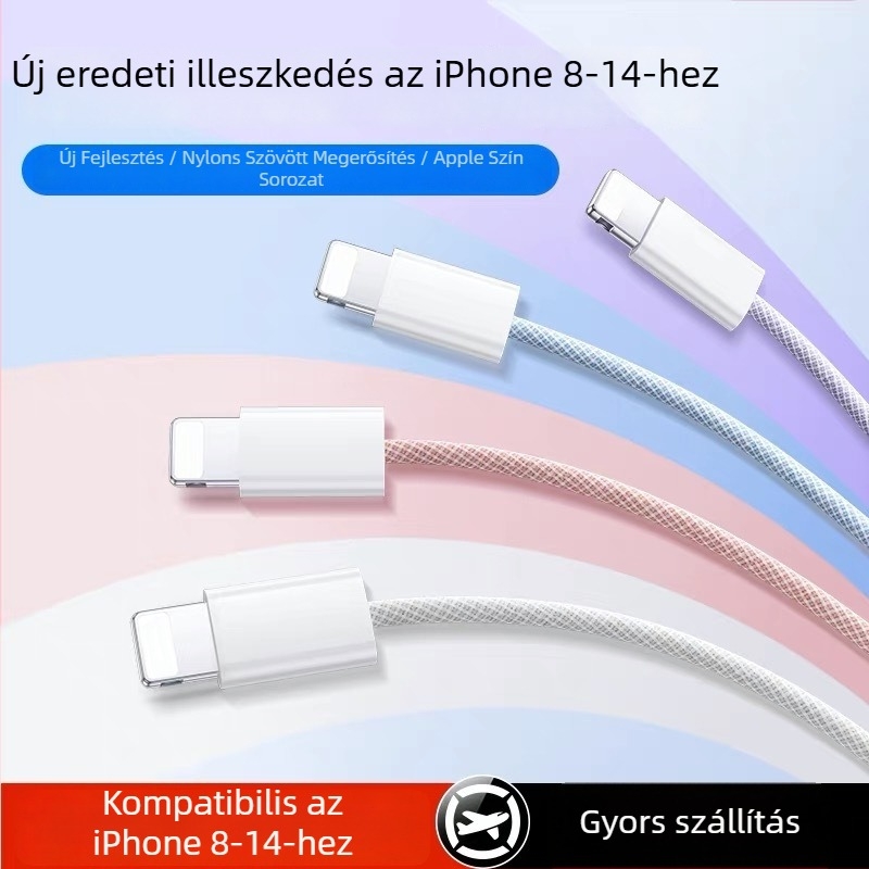 Macaron adatkábel Lightning/Type-C, PD20W gyors töltés, hossz 1–2 m, anyag: TPE