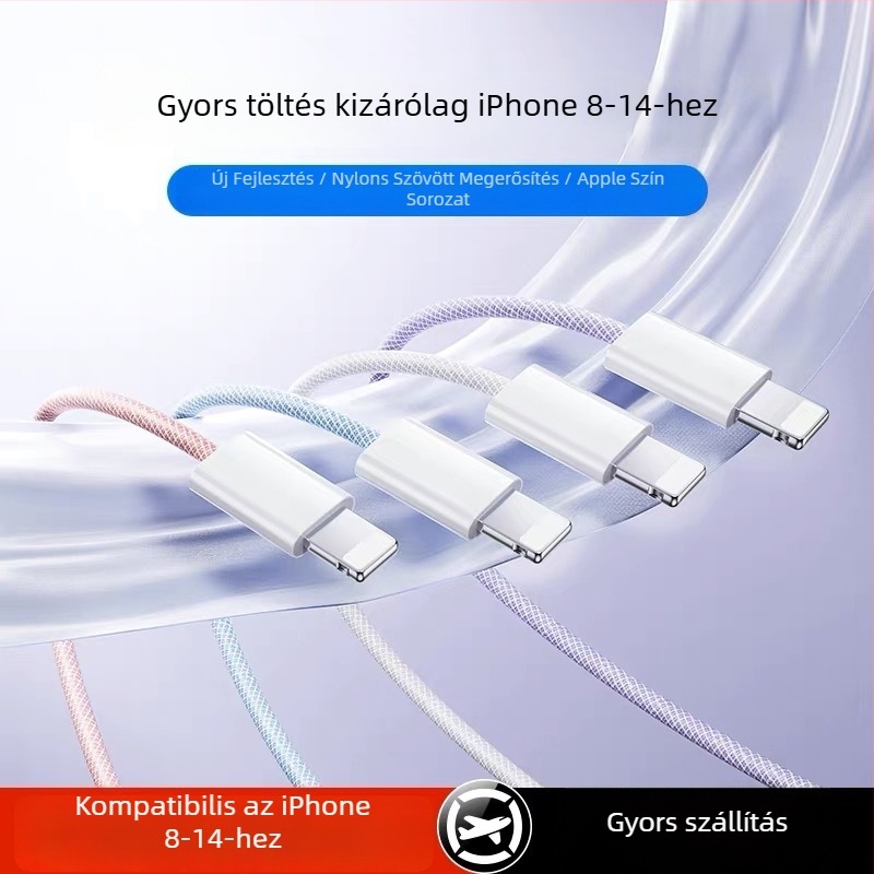 Macaron adatkábel Lightning/Type-C, PD20W gyors töltés, hossz 1–2 m, anyag: TPE
