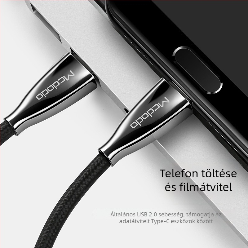 MCDODO Type-C to Type-C adatkábel, 2 m hosszú, Android telefonok, Gyors töltés, egycsatlakozós csatlakozó
