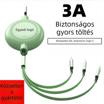 Gemstone 3 az 1-ben töltőkábel Lightning, USB-C és Micro USB – behúzható, 1–2 m, 3 A, szilikon