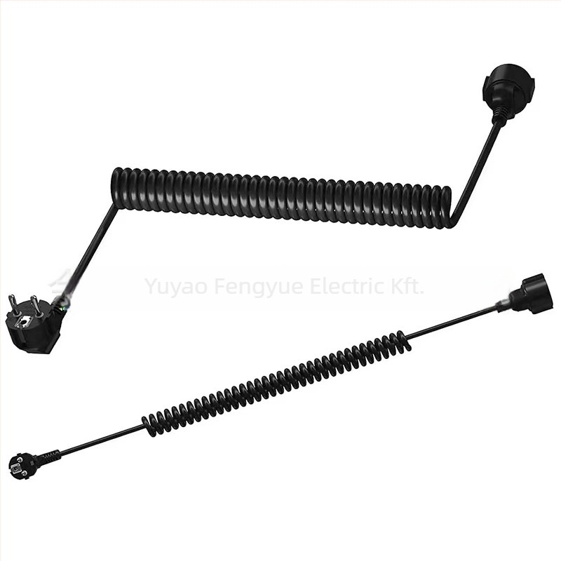 EU-s standard szerinti 3-vezetékes PU rugós hosszabbító kábel, keresztmetszet 1 mm², modell 008988