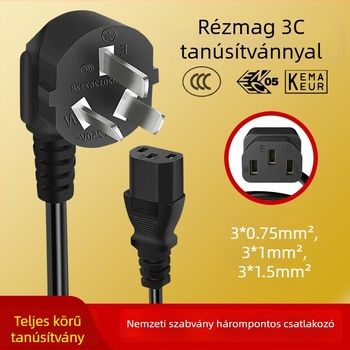 CCC-tanúsítvánnyal rendelkező tápkábel, PVC burkolattal, GB nemzeti szabvány, 3-vezetékes kábel háromtűs végződéssel