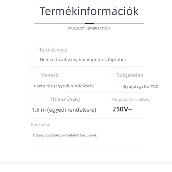 CCC-tanúsítvánnyal rendelkező tápkábel, PVC burkolattal, GB nemzeti szabvány, 3-vezetékes kábel háromtűs végződéssel