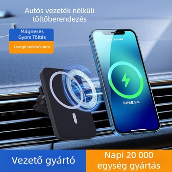 Autóba illeszthető vezeték nélküli töltő mágneses tartóval — 15W gyorstöltés QC 3.0, Apple kompatibilis