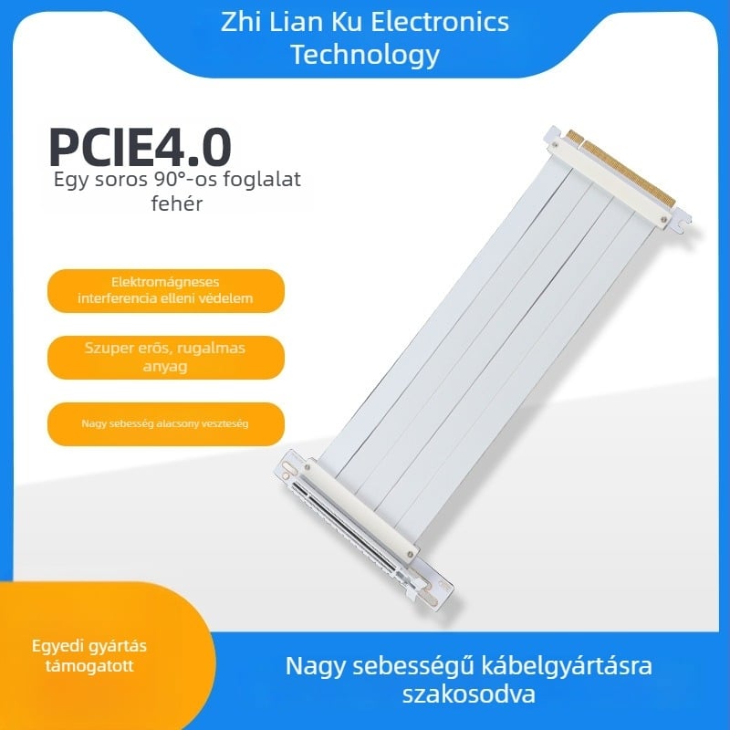 PCIe 4.0 gyorshálózati egyrészes grafikus kártya bővítőkábel, 90° csatlakozó, függőleges szerelés, ATX házhoz