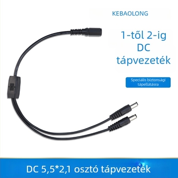 Megfigyelő kamera tápegység elosztó kábel: 1 női csatlakozó és 2 férfi DC5521 csatlakozó
