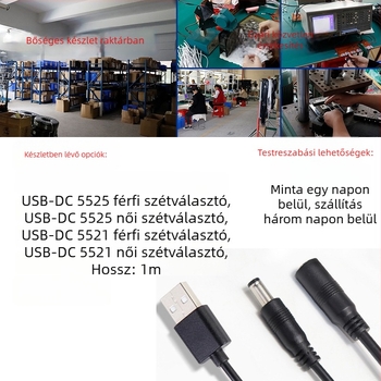 USB-tól DC-re: 1-to-2 elosztó tápkábel DC5525/21 csatlakozókkal számítógép berendezésekhez (Márka Ling zhifeng; PVC burkolat; Rohs tanúsított; 3C bizonyítvány 2022010105513446; Számítógépes berendezésekhez)