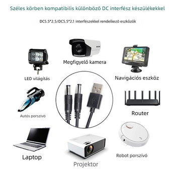 USB-tól DC-re: 1-to-2 elosztó tápkábel DC5525/21 csatlakozókkal számítógép berendezésekhez (Márka Ling zhifeng; PVC burkolat; Rohs tanúsított; 3C bizonyítvány 2022010105513446; Számítógépes berendezésekhez)