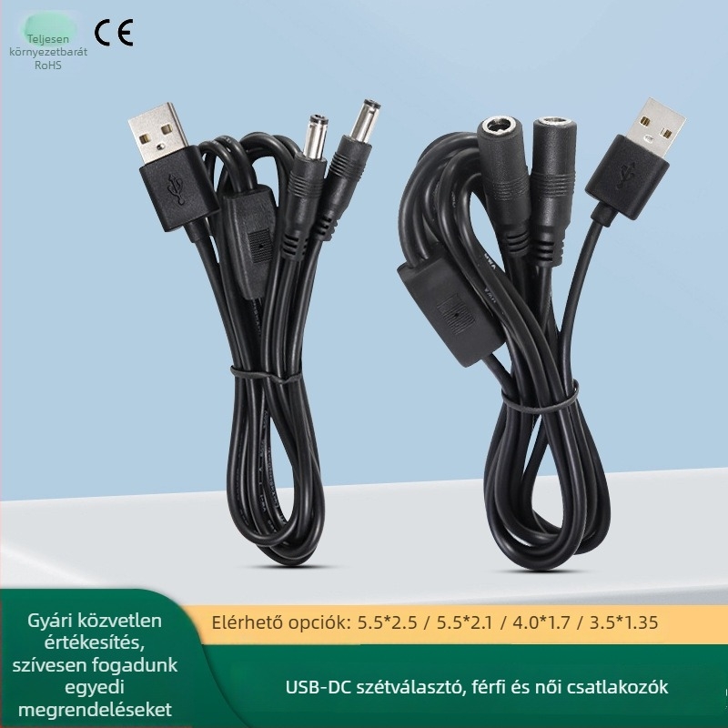 USB-tól DC-re: 1-to-2 elosztó tápkábel DC5525/21 csatlakozókkal számítógép berendezésekhez (Márka Ling zhifeng; PVC burkolat; Rohs tanúsított; 3C bizonyítvány 2022010105513446; Számítógépes berendezésekhez)