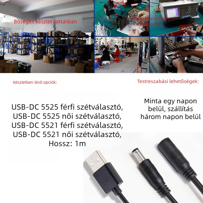 USB-tól DC-re: 1-to-2 elosztó tápkábel DC5525/21 csatlakozókkal számítógép berendezésekhez (Márka Ling zhifeng; PVC burkolat; Rohs tanúsított; 3C bizonyítvány 2022010105513446; Számítógépes berendezésekhez)